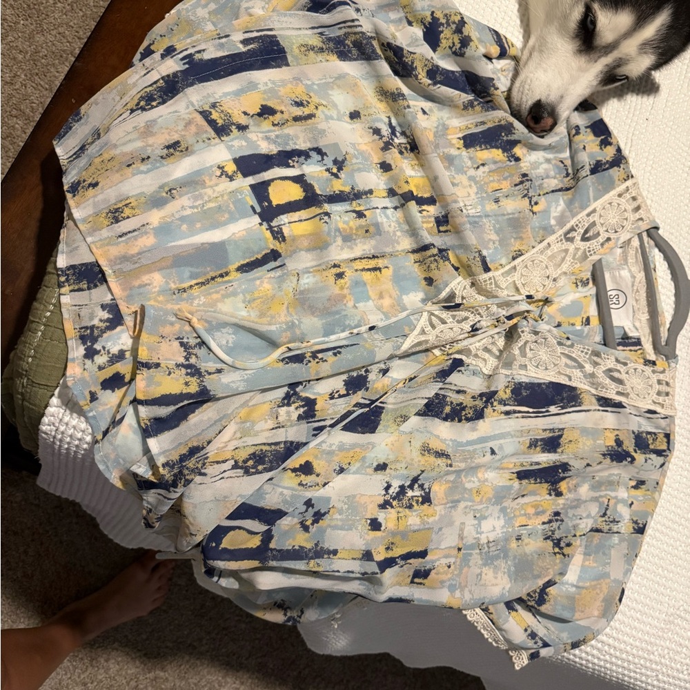 Blue and Yellow Swim Coverup with Vibrant Design